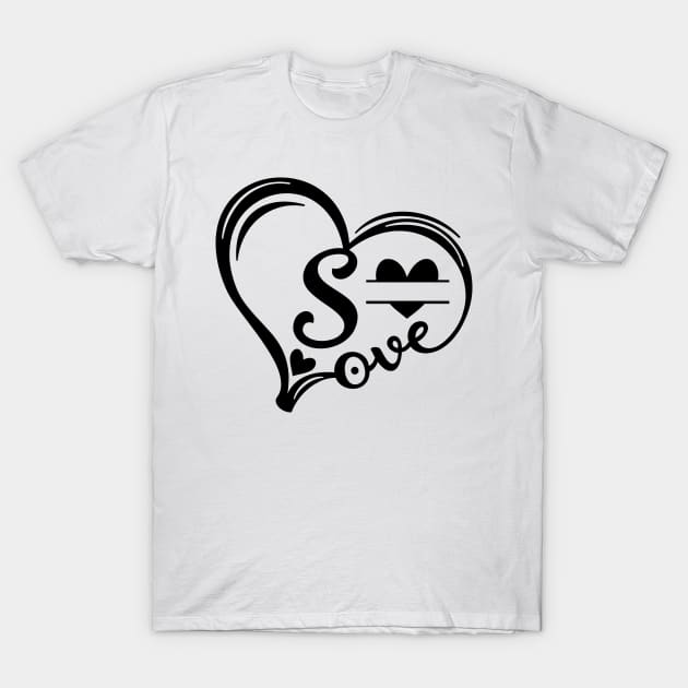 letter s monogram in the shape of love T-Shirt by Candy Store